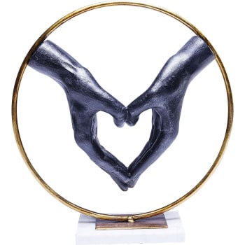 Elements - Deko-Objekt Hände Herz auf Marmorsockel, gold und schwarz, H34cm