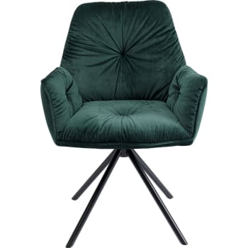 Mila - Chaise avec accoudoirs en velours vert et acier