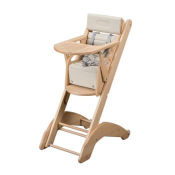 MANON - Chaise haute bébé évolutive en bois vernis naturel