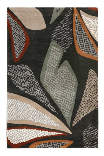 Hazel - Tapis design motif végétal fond anthracite 133x200