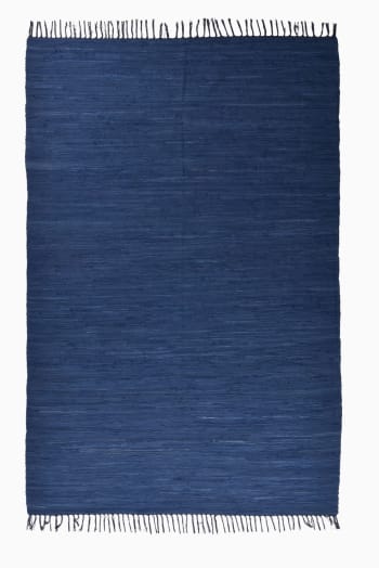 HAPPY COTTON - Handgewebter, wendbarer Baumwollteppich - Blau - 60x120 cm