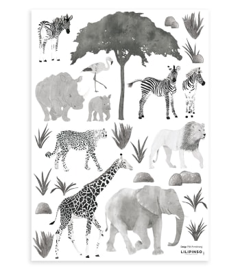 SERENGETI - Stickers animaux en vinyle mat 29,7 x 42 cm