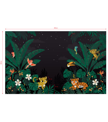 JUNGLE NIGHT - papier peint panoramique jungle et animaux, multicolore 4m x 2,48m