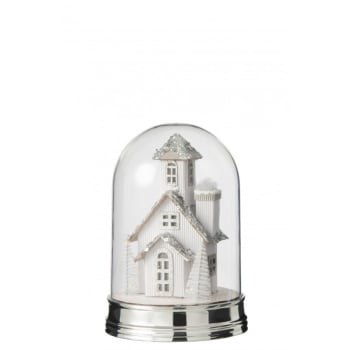 HIVER - Cloche hiver maison led acrylique blanc H23cm