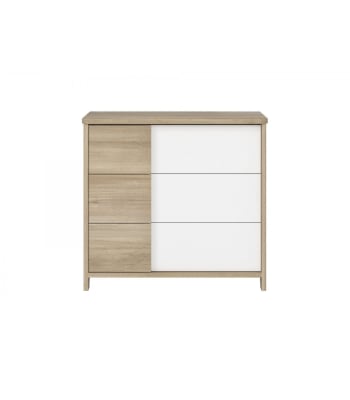 Sacha - Commode 3 tiroirs décor bois et blanc Bébé - 95 x H91cm