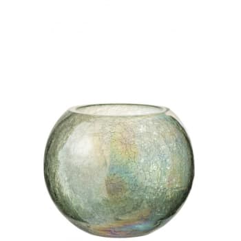 EFFET PERLE - Portavelas bola agrietada cristal efecto perla verde alt. 16 cm