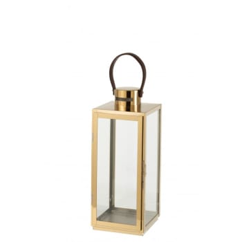 CARRÉE - Lanterne carrée métal/verre or H52cm