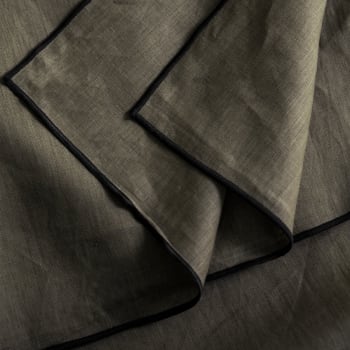 Carlina - Nappe carrée 170x170 cm Kaki grisé et bourdon noir en Lin