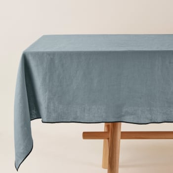 Carlina - Nappe rectangulaire en Coton Vert de gris et bourdon noir 170x250 cm