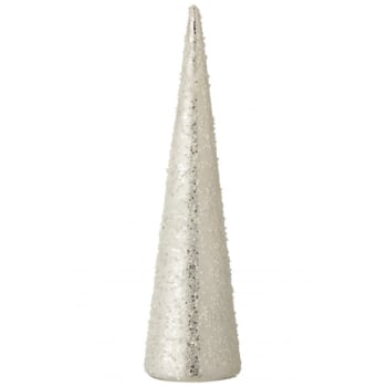 PERLES - Cône verre blanc/argent H35,5cm