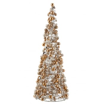BOULES - Cono mini bolas de navidad crudo/oro alt. 70 cm
