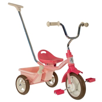Tricycle rose avec canne et benne