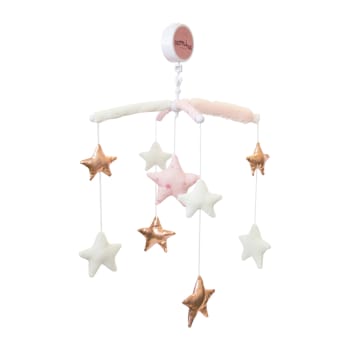 Mobile musical bébé en coton rose, blanc et doré LICORNE