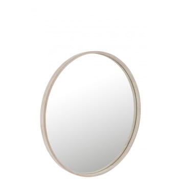 CUIR - Miroir rond cuir beige D60