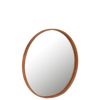 CUIR - Miroir rond cuir marron D60