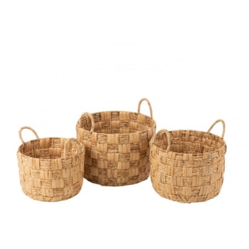 Cestas De Almacenamiento IDIMEX - Juego De 3 De Jacinto De Agua - Apilables - Asas Prácticas - Naturales