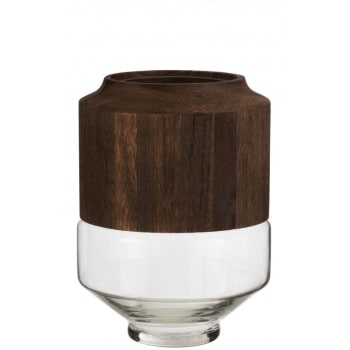 BOIS - Vase rond haut bois/verre marron foncé H31cm