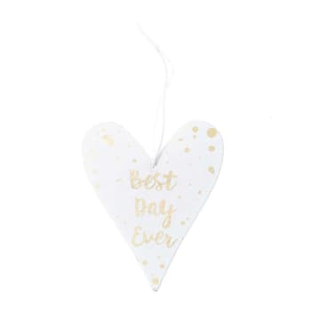 BEST DAY EVER - Ciondolo cuore in legno con testo in oro bianco