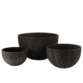 CÉRAMIQUE - Set de 3 cache-pots ronds céramique bas noirs