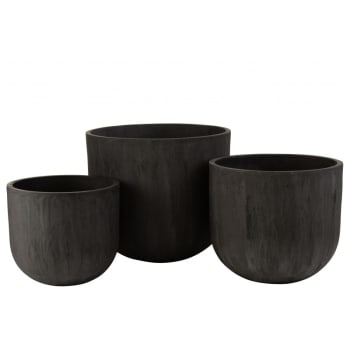 CÉRAMIQUE - Set de 3 cache-pots ronds céramique hauts noirs
