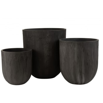 CÉRAMIQUE - Set de 3 vases ronds céramique hauts noirs