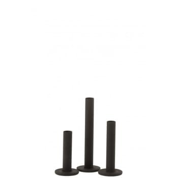 MODERNE - Set de 3 candelabros bajo moderno hierro opaco negro alt. 21