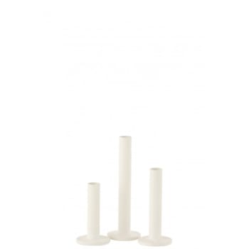 MODERNE - Set de 3 candelabros bajo moderno hierro opaco blanco alt. 21 cm