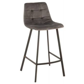 OLIVIER - Chaise de bar métal et textile gris H95cm