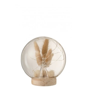 ANGE - Campana bola led ángel cristal/madera natural alt. 16 cm