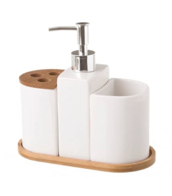BAMBOU - Set de salle de bain céramique et bambou