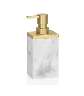 MARBRE - Distributeur de savon résine effet marbre blanc et métal doré