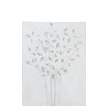 BRANCHES - Peinture canevas bois blanc/argent 90x120cm
