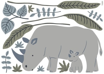 TANZANIA - Planche de stickers décor l les rhinos multicolore