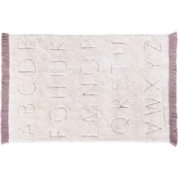Rugcycled - Tapis lavable alphabet en coton blanc 90x130