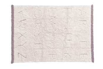 Rugcycled - Alfombra lavable abecedario de algodón blanco 120x160