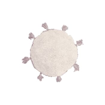 Cuscino cotone con ricamo catenelle e frangette 45x45cm