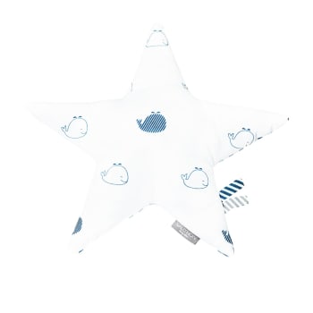 Blue baleine - Coussin étoile en coton blanc