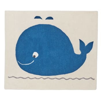 Blue baleine - Tapis de chambre 130x50cm en Laine Bleu