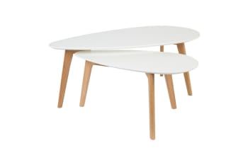 Drop - Set de 2 tables d'appoint en bois blanc