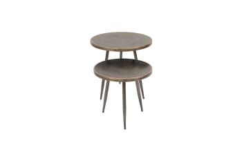 Flaxieu - Set de 2 tables d'appoint en métal brossé argenté