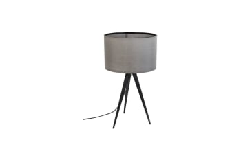 Tripod - Lampada da tavolo in legno nero con paralume grigio