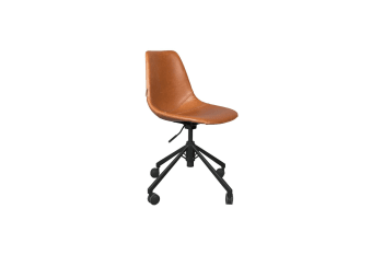 Franky - Chaise de bureau à roulettes en cuir marron