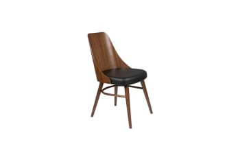 Talika - Chaise en bois marron et cuir noir