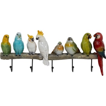 Exotic birds - Patère 5 crochets oiseaux en polyrésine et acier