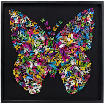 Tableau noir papillons multicolores en relief 120x120