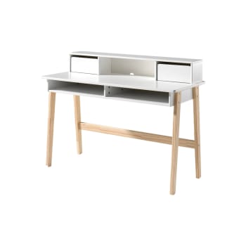 Bureau maternelle multi-rangements blanc et beige TIMI