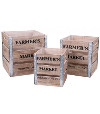 FARMERS - Set de 3 caisses en bois et métal