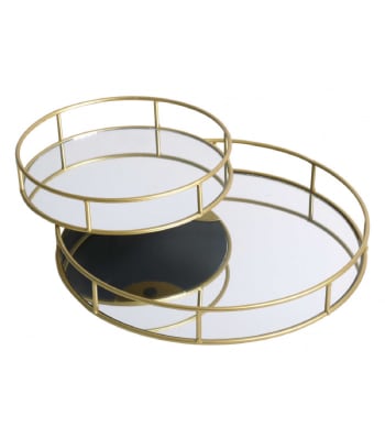 MIROIR - Set de 2 plateaux en métal doré et miroir ronds