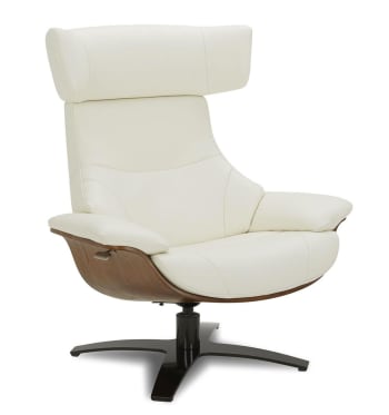 NAOS - Fauteuil relax en cuir blanc et chêne naturel