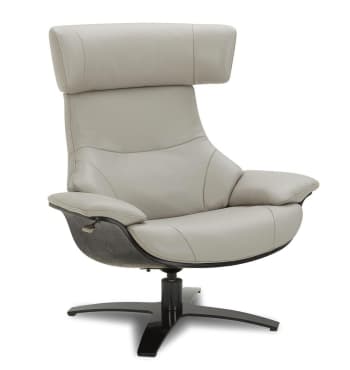 NAOS - Fauteuil relax en cuir gris et chêne noir